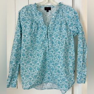J. Crew Liberty Floral Blue Long Sleeve Cotton Top SZ S